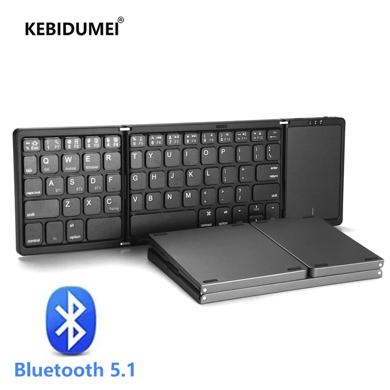 NEW Foldable Wireless Bluetooth Keyboard with Touchpad Rechargeable Portable Keyboards for Smartphone Android IOS Mac Windows