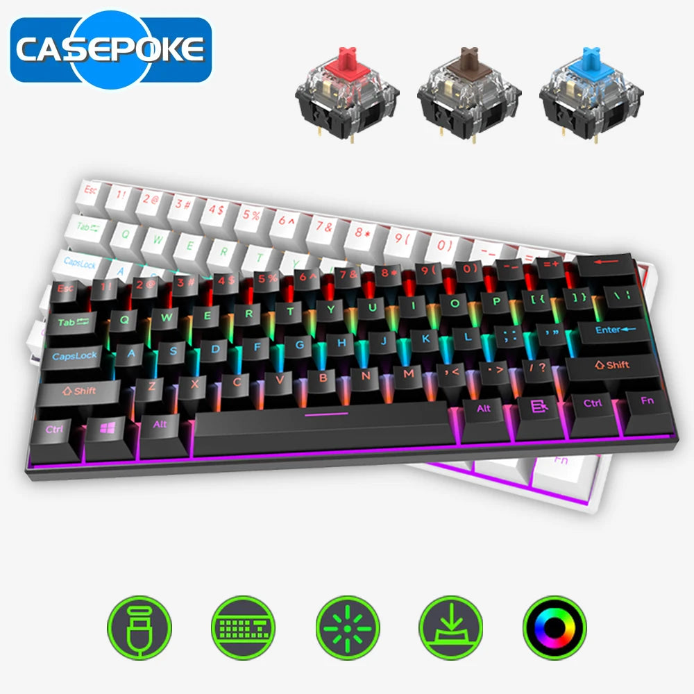 Mechanical Keyboard 61 Keys Blue Switch Red Switch Brown Switch Hot Swap Keyboard Office Accessories Gaming Keyboard