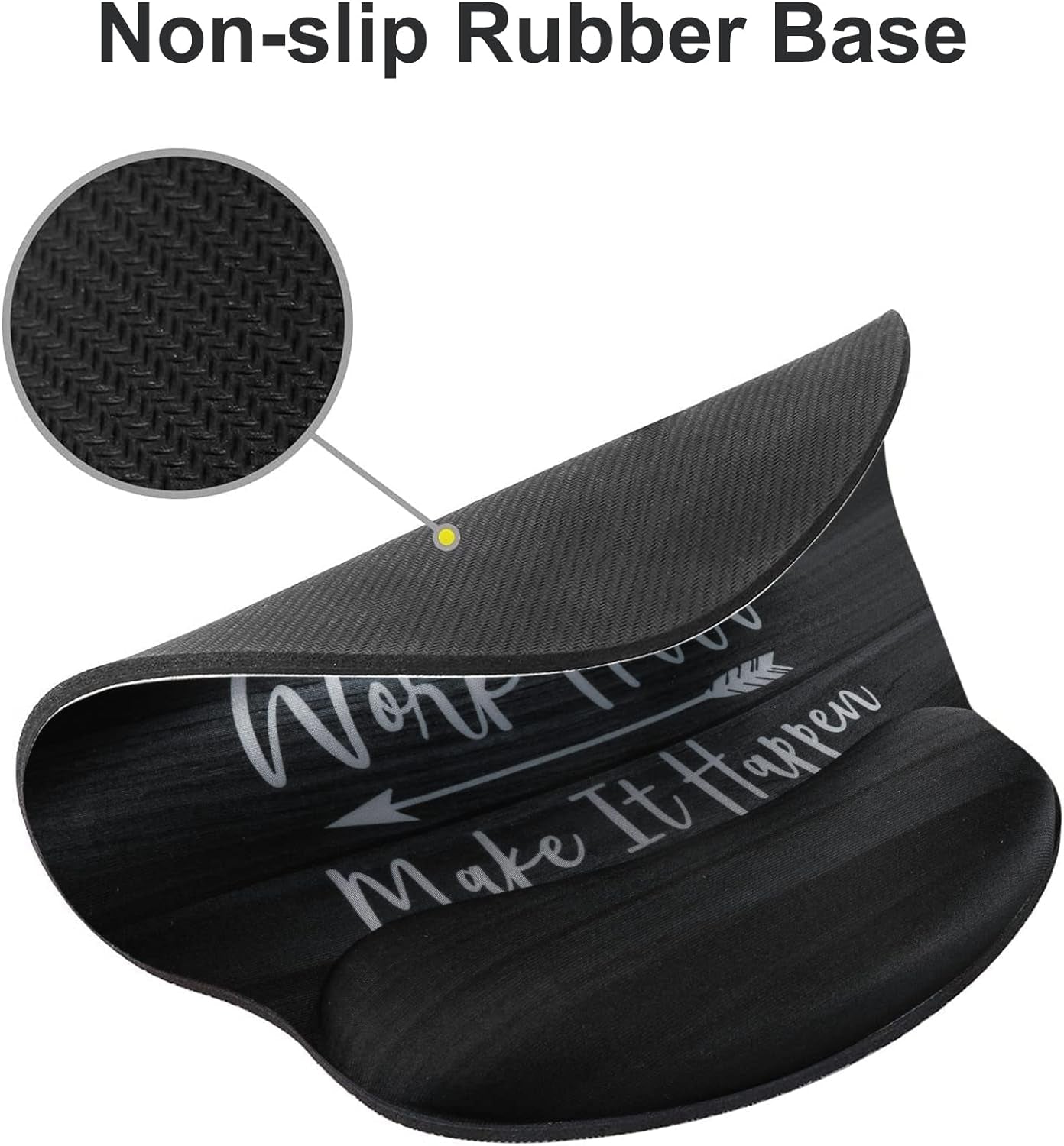 Ergonomic Mouse Pad with Gel Wrist Rest Support, Non-Slip Rubber Base Wrist Rest Pad for Home, Office Easy Typing & Pain Relief, Black Wood Grain