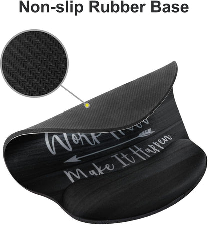 Ergonomic Mouse Pad with Gel Wrist Rest Support, Non-Slip Rubber Base Wrist Rest Pad for Home, Office Easy Typing & Pain Relief, Black Wood Grain