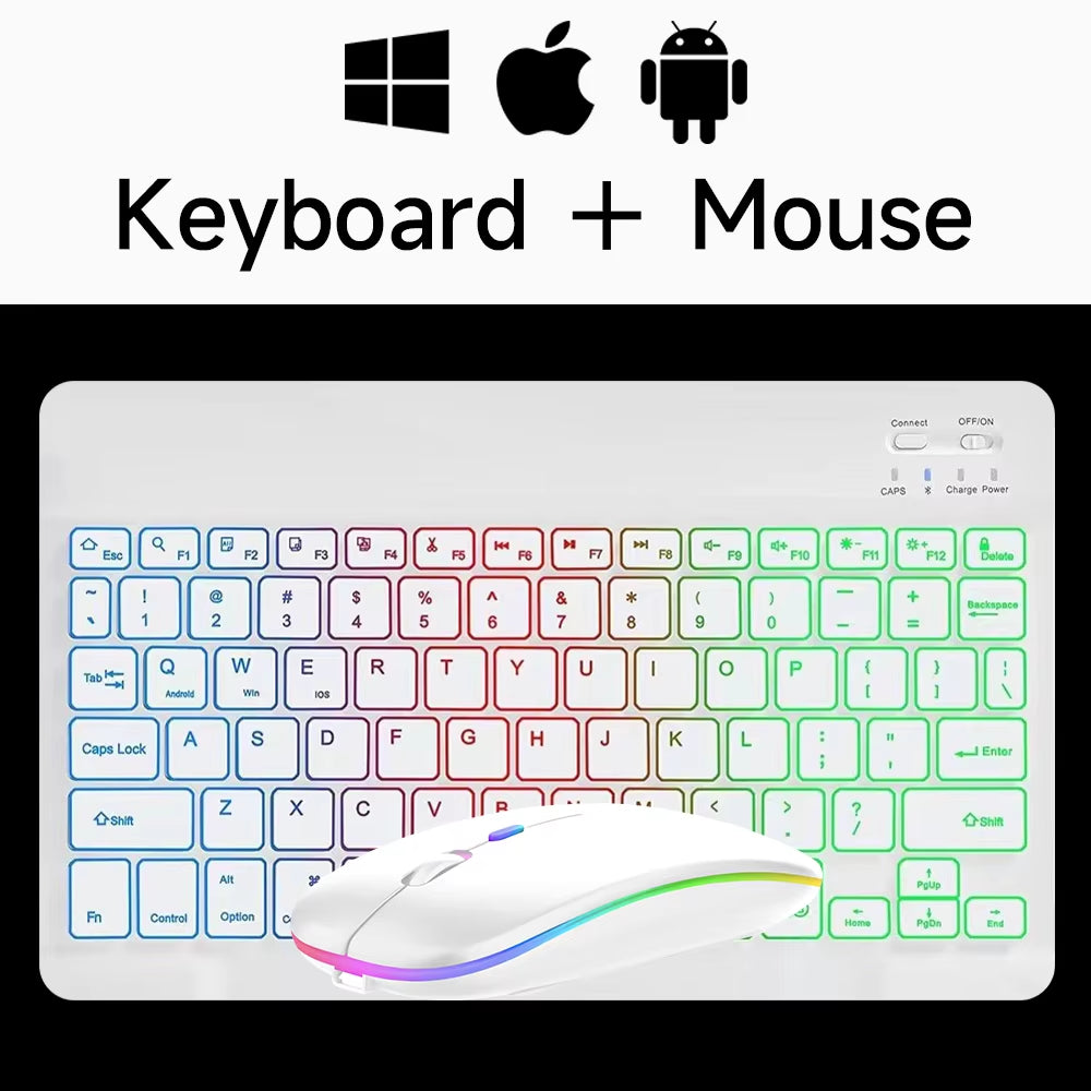 Wireless Bluetooth Backlit Keyboards RGB Colorful Gradient Luminous Mini Keyboard and Mouse Set for Apple Samsung Tablet