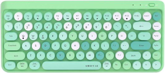 Portable Bluetooth Colorful Computer Keyboards, Wireless Mini Compact Retro Typewriter Flexible 84Keys Design Keyboard (Green-Colorful)