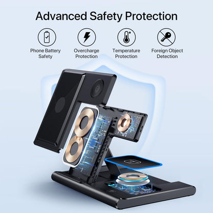 Wireless Charging Station, 3 in 1 Foldable Wireless Charger Stand for Iphone 15/14/13/12/11 Series/Xr/X/Xs/8, Airpods 3/2/Pro, Apple Watch(Black)