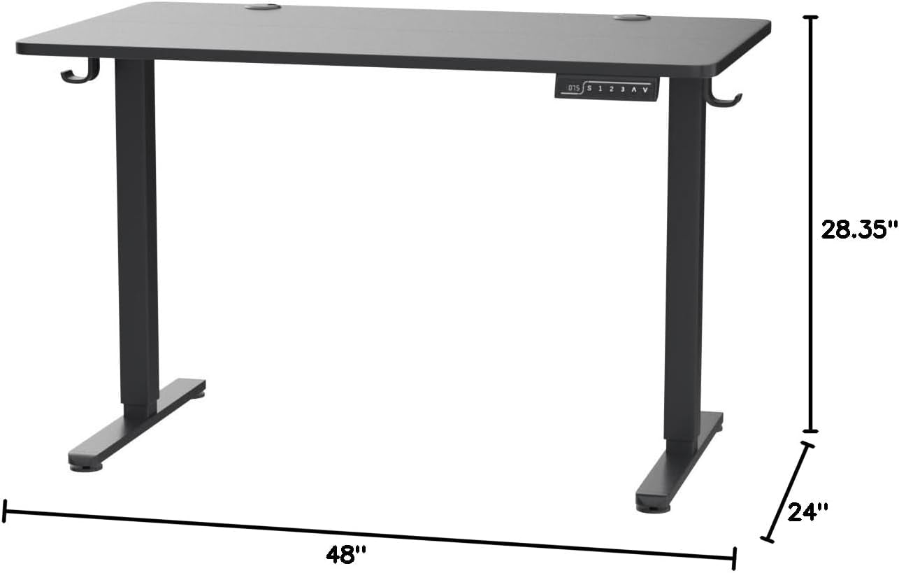 Height Adjustable Electric Standing Desk, 48 X 24 Inches Sit Stand up Desk, Memory Computer Home Office Desk with Two-Piece Desktop (Black)