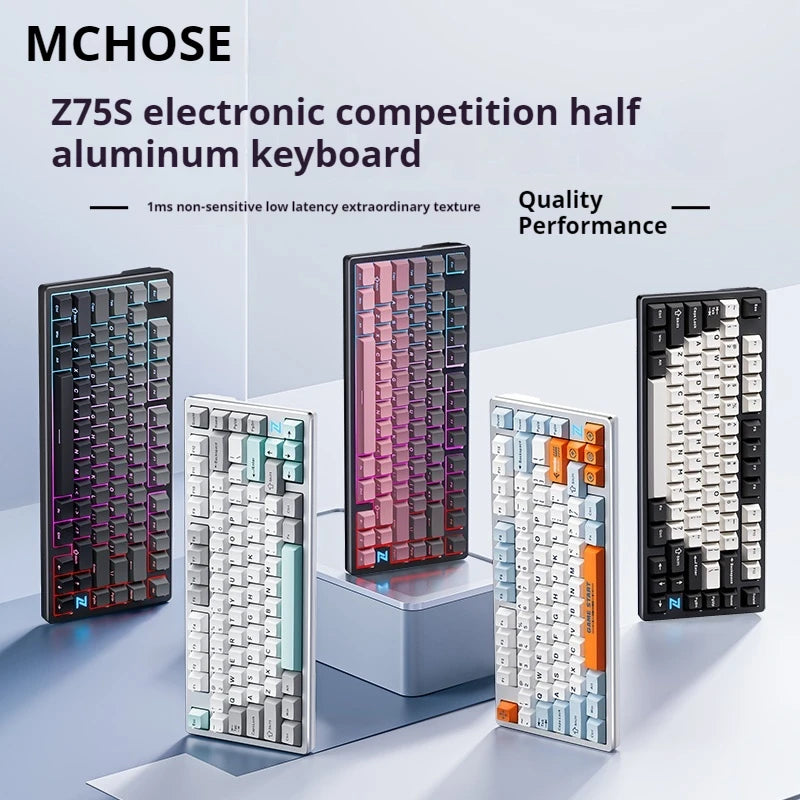 Mchose Z75S Mechanical Keyboard Wireless Tri-Mode Hot Swap Gasket Aluminum Alloy RGB PBT PC Esports Laptop Gaming Keyboards