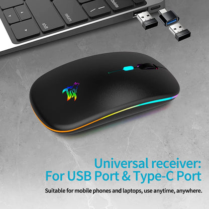 Slim Silent LED Wireless Computer Mouse - Rechargeable, 2.4G Portable, USB Receiver, Suitable for Laptop, Desktop