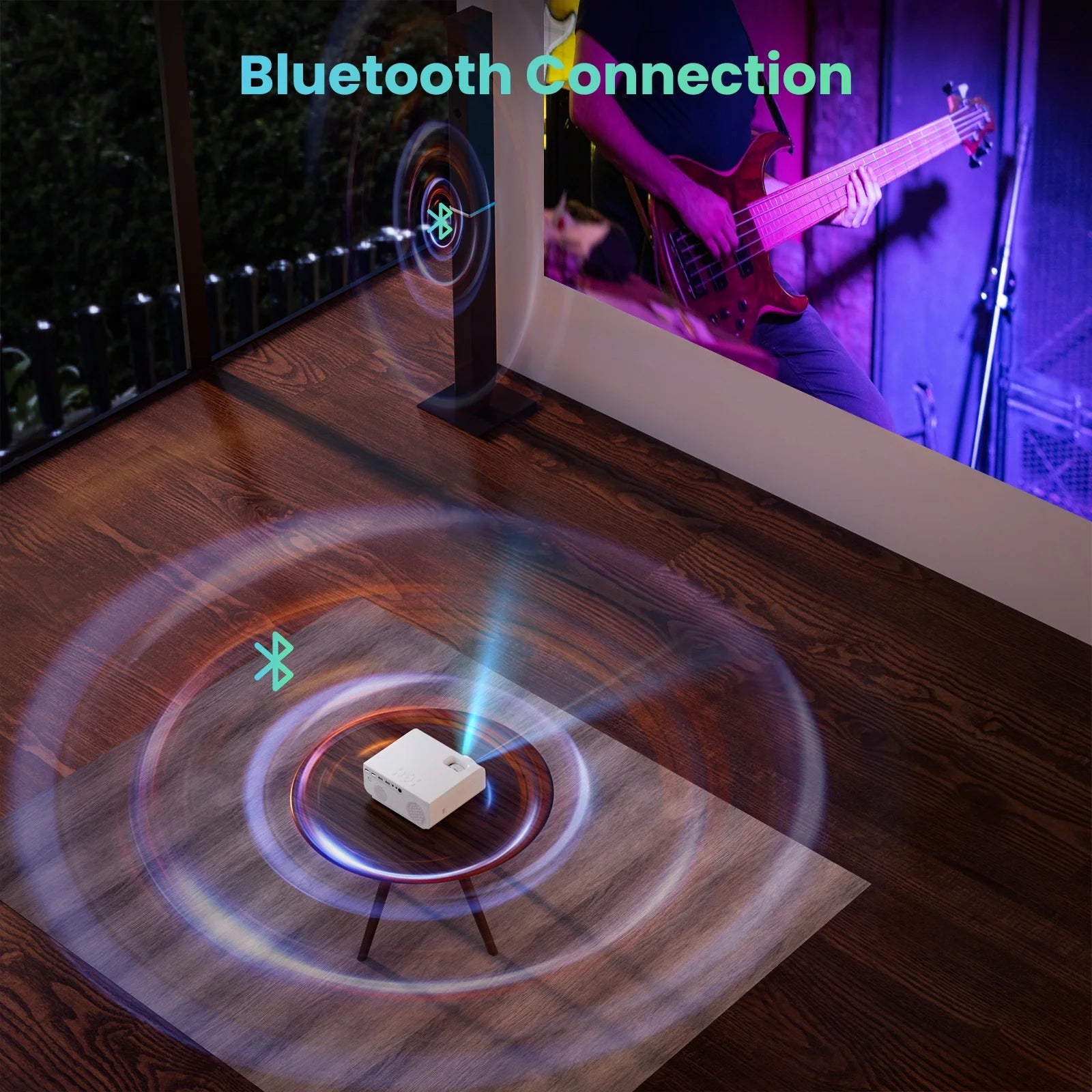 5G/2.4G Wifi Bluetooth Projector, 12000 Lumens, Native 1080P Support 4K, Outdoor Movie Projector Compatible with Soundbar, 100" Screen Included