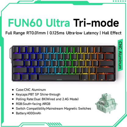 Monsgeek FUN60 Mechanical Keyboard Magnetic Switch 60% Gaming Keyboards Rapid Trigger 0.01Mm 8K ARGB HE/TMR Custom Keyboard
