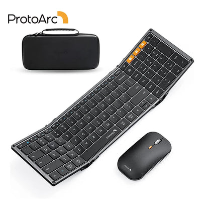 XKM01 Tri-Fold Bluetooth Wireless Keyboard and Mouse Combo Protable Slim 2.4G Full Size 105 Key Foldable Keyboards