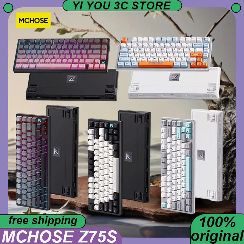 Mchose Z75S Mechanical Keyboard Wireless Tri-Mode Hot Swap Gasket Aluminum Alloy RGB PBT PC Esports Laptop Gaming Keyboards