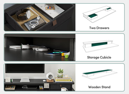 55 X 24 Inch Height Adjustable Electric Standing Desk with Double Drawer, Stand up Home Office Computer Desk with 4 Height-Adjustable Feets & 2 Hooks, Black