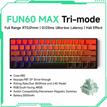 Monsgeek FUN60 Mechanical Keyboard Magnetic Switch 60% Gaming Keyboards Rapid Trigger 0.01Mm 8K ARGB HE/TMR Custom Keyboard