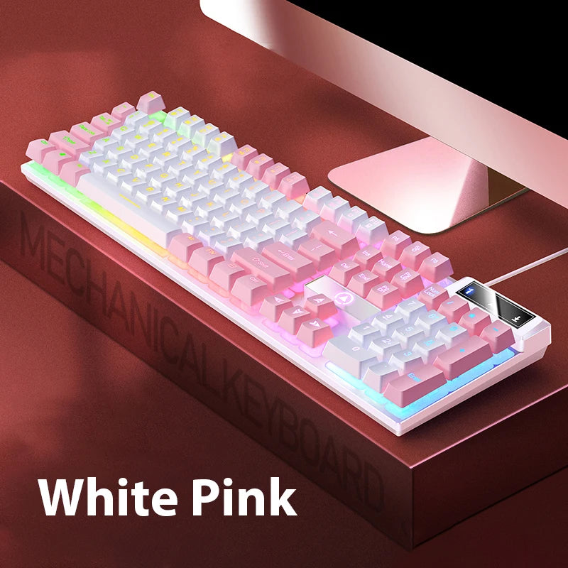 K500 Wired Keyboard Mouse Office Gaming Keyboard for Windows and IOS Computer Laptop 104 Keys Mechanical Feel Membrane Keyboards