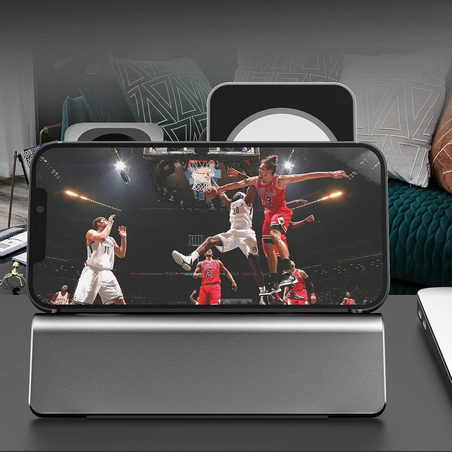 Aluminum Charging Stand for Apple Device 3 in 1 Charger Stand Holder Compatible with Magsafe Charger Iwatch Charger Airpods Pro/2/1 and Iphone Stand Holder(Charger & Cable Required)-Space Gray