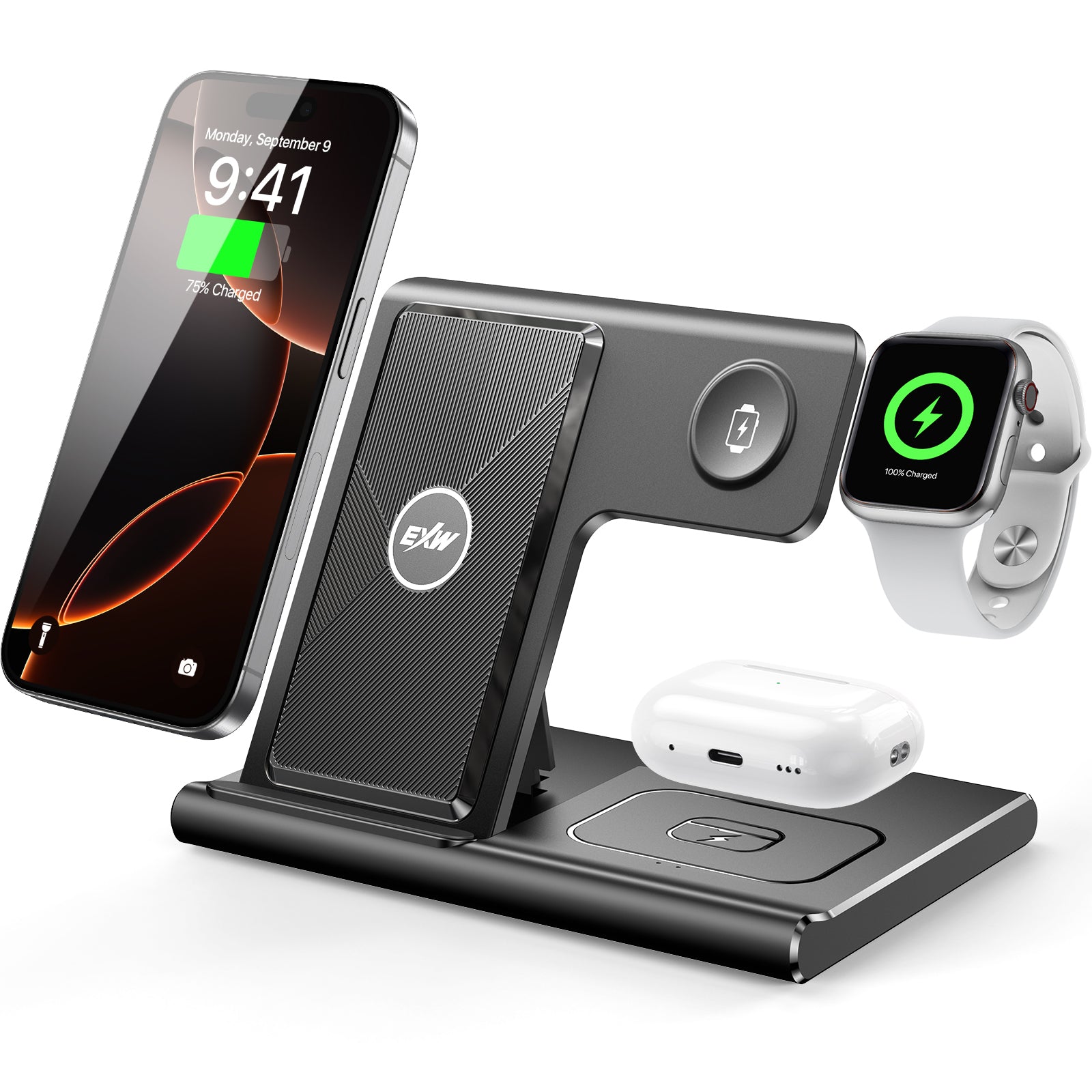 3 in 1 Wireless Charging Sation for Multiple Devices 15W Fast Charging Stand