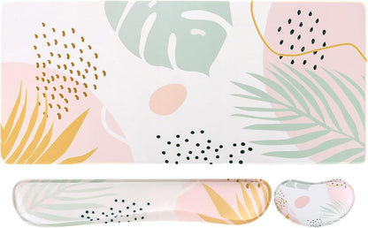 Desk Pad Mat, Big Ergonomic Mouse Pad,+ Keyboard Pad+Wrist Rest, Easy Typing Pain Relief, 3Pcs (35.4×15.7 In) Keyboard Mat Desk Mat for Keyboard and Mouse (Morlandi)