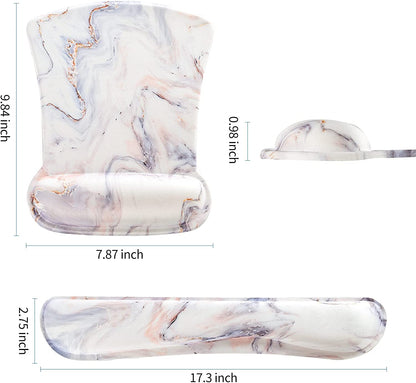 Keyboard Wrist Rest Pad and Mouse Wrist Rest Support Mouse Pad Set,Sturdy & Comfortable & Lightweight for Easy Typing & Pain Relief-Ergonomic Support (Marble)