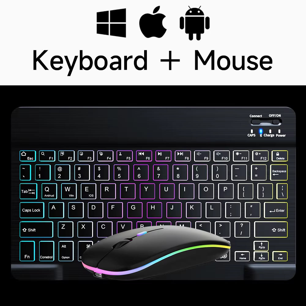 Wireless Bluetooth Backlit Keyboards RGB Colorful Gradient Luminous Mini Keyboard and Mouse Set for Apple Samsung Tablet