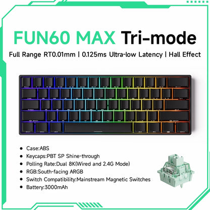 Monsgeek FUN60 Mechanical Keyboard Magnetic Switch 60% Gaming Keyboards Rapid Trigger 0.01Mm 8K ARGB HE/TMR Custom Keyboard