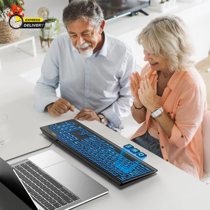 Large Print Backlit Keyboard, Wired USB Lighted Computer Keyboards with 7-Color