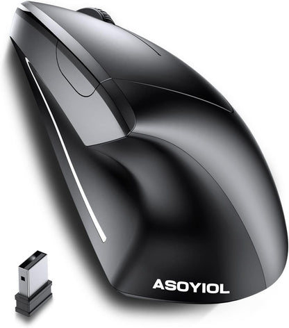 Ergonomic Mouse Wireless,Vertical Mouse Ergo with USB Receiver 6 Buttons 800/1200/1600 Adjustable DPI Computer Mice for Laptop Pc(Right Hand,Black)