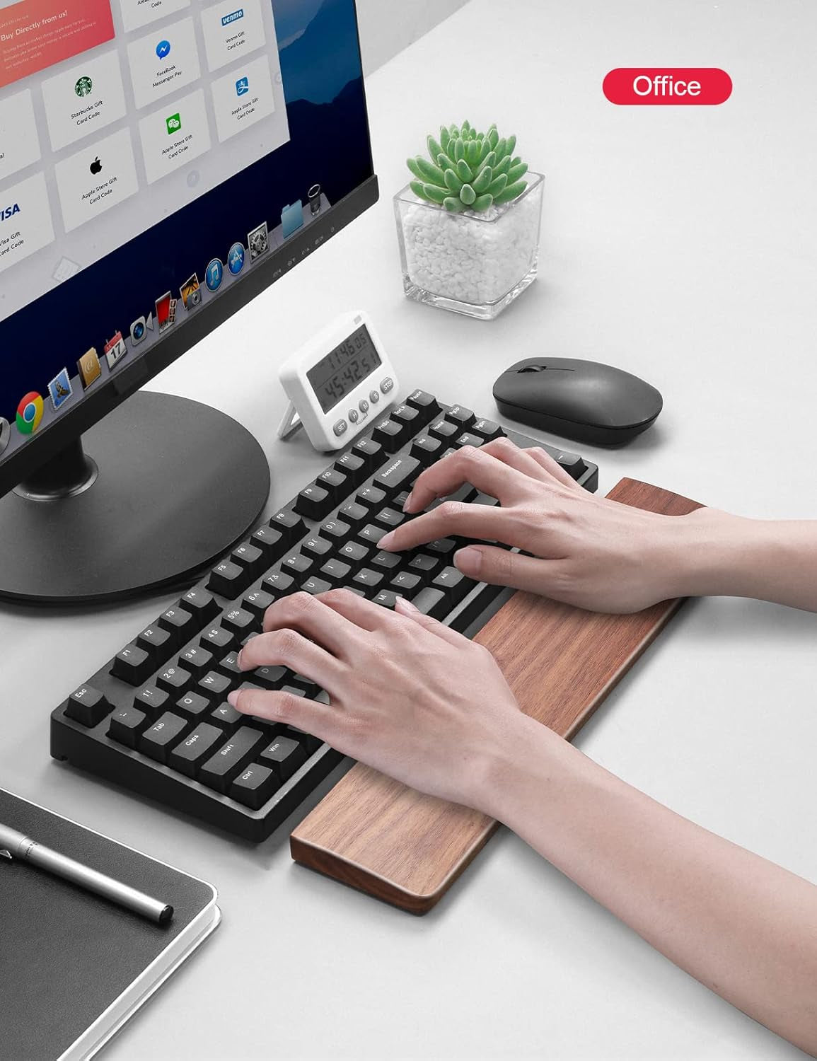 Wooden Keyboard Wrist Rest,Ergonomic TKL Gaming Walnut Mechanical Keyboard Wrist Pad,Hard Wrist Rest Palm Rest Supports Computer, Laptop Comfortable Typing Pain Relief (14.17")