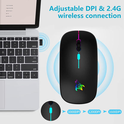 Slim Silent LED Wireless Computer Mouse - Rechargeable, 2.4G Portable, USB Receiver, Suitable for Laptop, Desktop