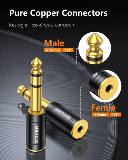 1/4 Inch Male to 3.5Mm Female Stereo Audio Jack Pure Copper Adapter for Headphone, Amp, 2 Pack-Black