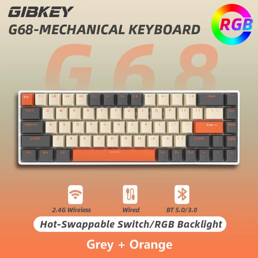G68 Gaming Mechanical Keyboard Wireless/Bluetooth Hot-Swappable 65% Keyboards Customized RGB Backlit for Gamer Tablet Computer