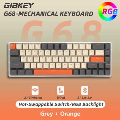 G68 Gaming Mechanical Keyboard Wireless/Bluetooth Hot-Swappable 65% Keyboards Customized RGB Backlit for Gamer Tablet Computer