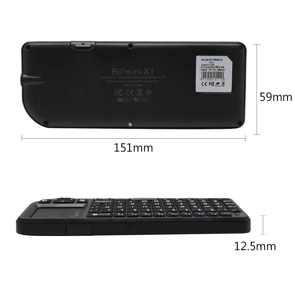 X1 2.4Ghz Mini Wireless Keyboard English/Es/Fr Keyboards with Touchpad for Android TV Box/Pc/Laptop