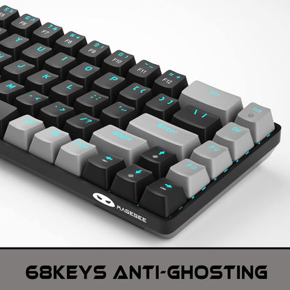 Percent 60 Gaming Mechanical Keyboard,Compact 68 Keys Anti-Ghosting with Blue Switch with Detachable Type-C Keyboard for PC Gamer Windows Laptop Mac/Xbox(Red Switch, Gray & Black)