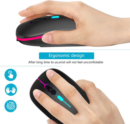 Slim Silent LED Wireless Computer Mouse - Rechargeable, 2.4G Portable, USB Receiver, Suitable for Laptop, Desktop