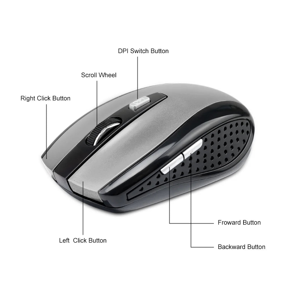 Wireless Gaming Mouse Adjustable DPI 2.4G 6 Buttons Optical Mouse for Laptop Notebook PC