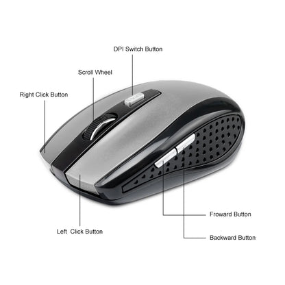 Wireless Gaming Mouse Adjustable DPI 2.4G 6 Buttons Optical Mouse for Laptop Notebook PC