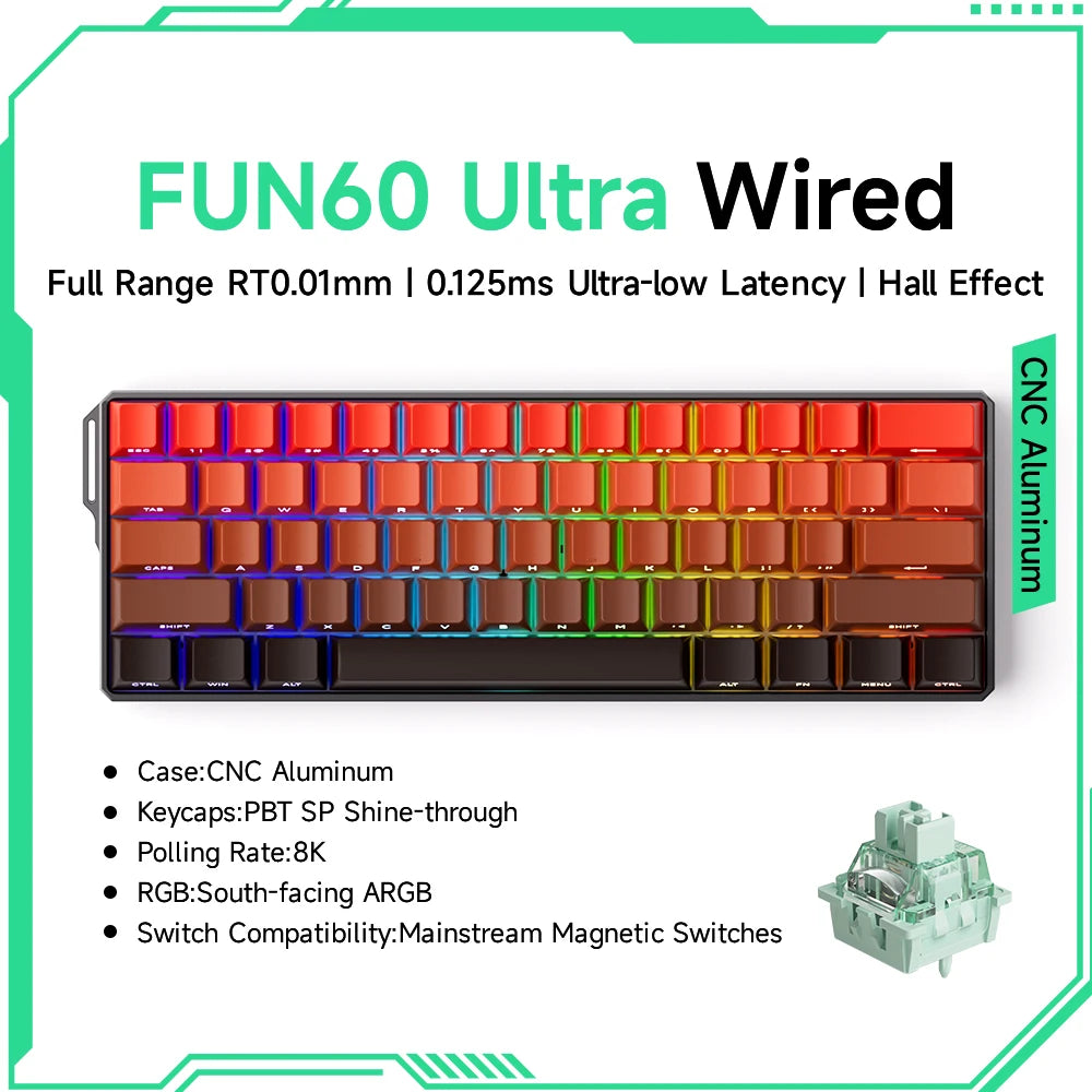 Monsgeek FUN60 Mechanical Keyboard Magnetic Switch 60% Gaming Keyboards Rapid Trigger 0.01Mm 8K ARGB HE/TMR Custom Keyboard