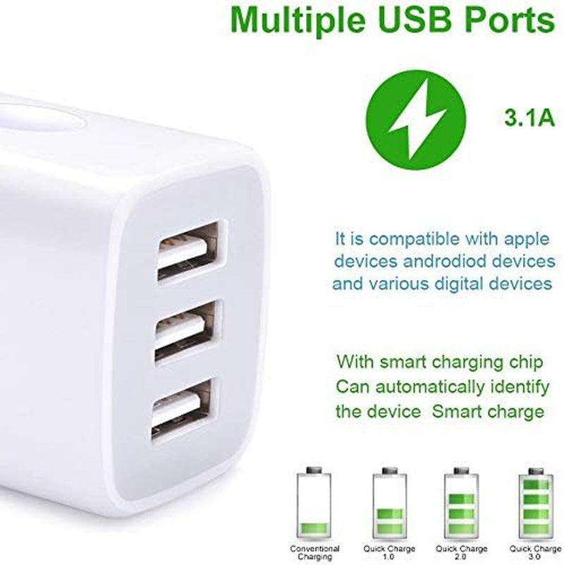 USB Charging Plug, Wall Charger Adapter,  3Pack Universal Travel 3.1A 3Muti Port Fast Charging Block Compatible with Iphone 16 15 14 13 12 SE 11Pro,Samsung Galaxy S24 S23 S22 S21 Ultra, Google