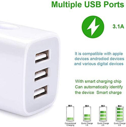 USB Charging Plug, Wall Charger Adapter,  3Pack Universal Travel 3.1A 3Muti Port Fast Charging Block Compatible with Iphone 16 15 14 13 12 SE 11Pro,Samsung Galaxy S24 S23 S22 S21 Ultra, Google