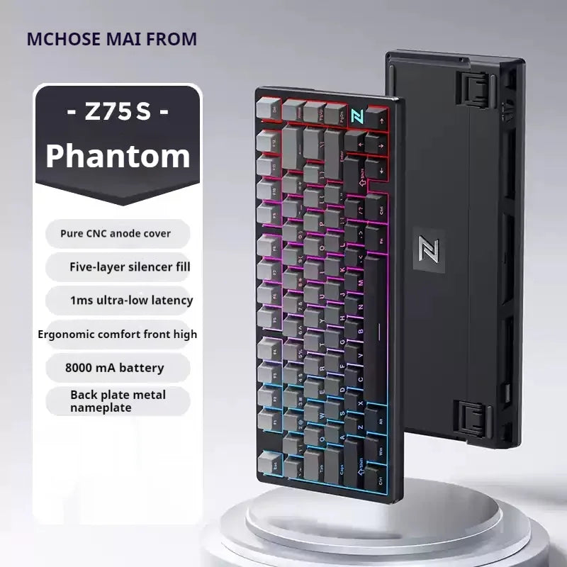 Mchose Z75S Mechanical Keyboard Wireless Tri-Mode Hot Swap Gasket Aluminum Alloy RGB PBT PC Esports Laptop Gaming Keyboards