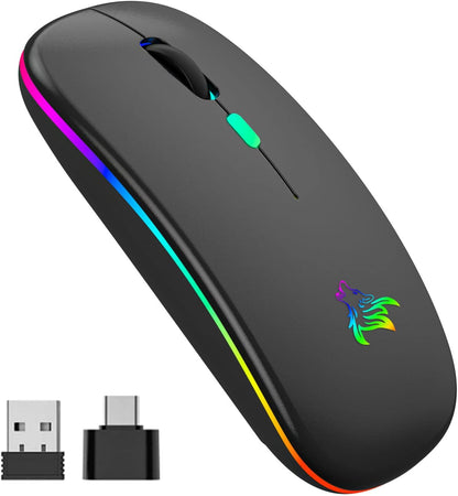 Slim Silent LED Wireless Computer Mouse - Rechargeable, 2.4G Portable, USB Receiver, Suitable for Laptop, Desktop